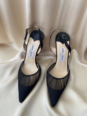 Vintage Jimmy Choo Silk Tulle slingback pointed heels